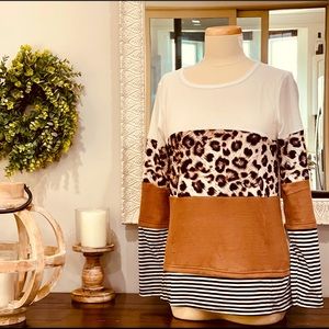 Leopard print block thermal top